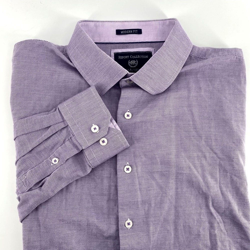 Report‎ Collection Lavender Purple Button Up Dress Shirt Men's XL 17" 34-35
